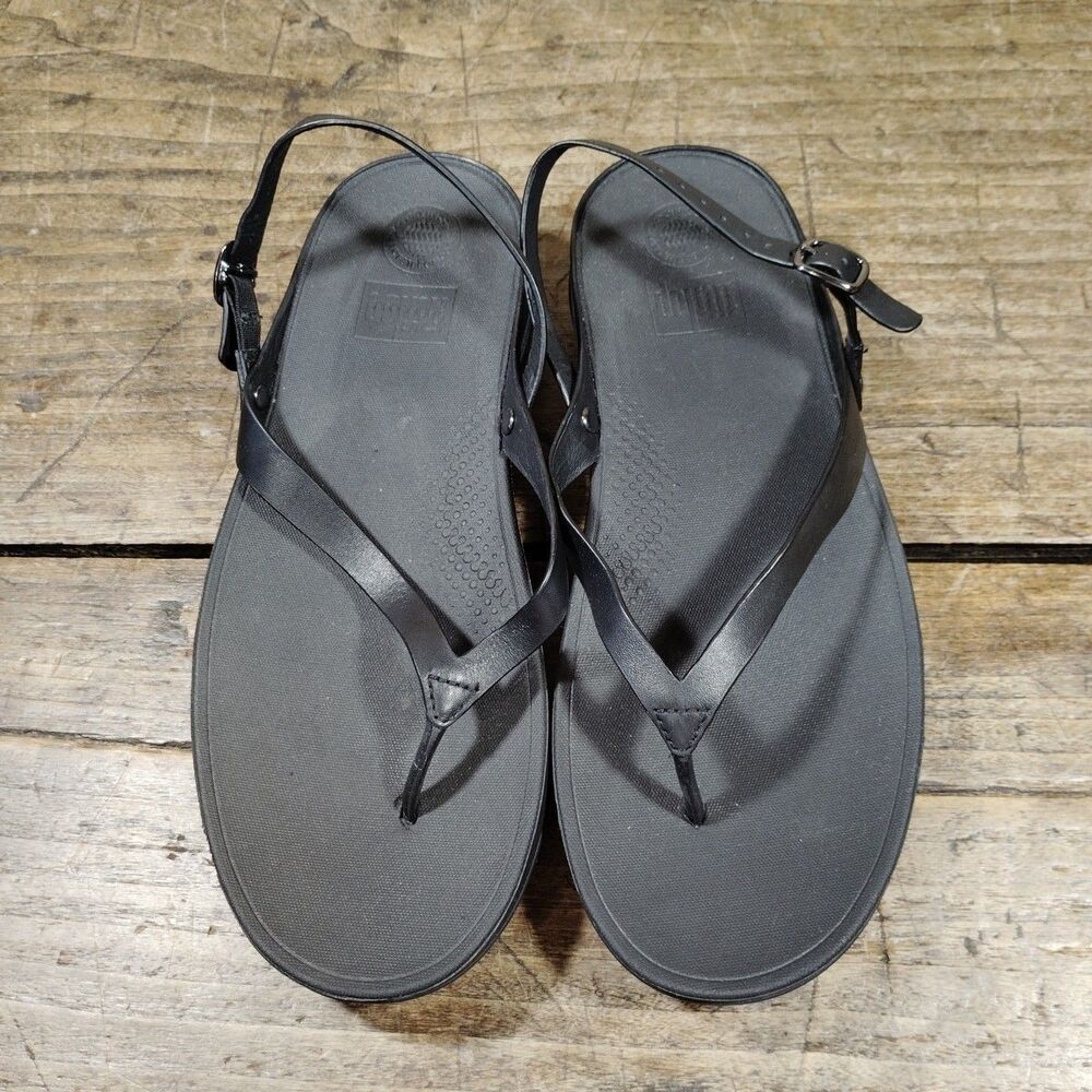 FitFlop Flip Leather Slingback Sandal Womens 9 Black Convertible E45-090 New